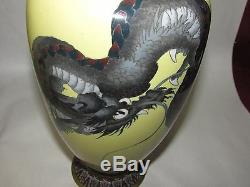 Antique Japanese Cloisonne Vases Yellow with Dragons