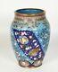 Antique Japanese Cloisonne Wide Mouthed Vase Jar With Blue Ground