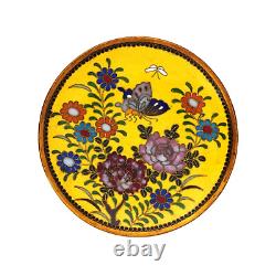 Antique Japanese Cloisonne Yellow Enamel Butterfly Plate