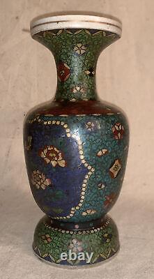 Antique Japanese Cloisonne on Porcelain Vase Totai Signed