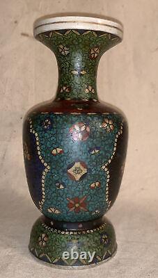 Antique Japanese Cloisonne on Porcelain Vase Totai Signed