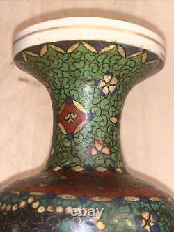 Antique Japanese Cloisonne on Porcelain Vase Totai Signed