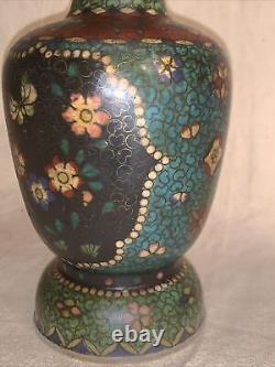 Antique Japanese Cloisonne on Porcelain Vase Totai Signed