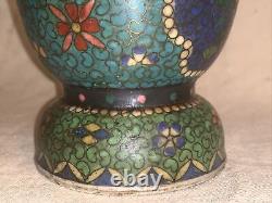 Antique Japanese Cloisonne on Porcelain Vase Totai Signed