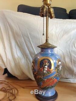 Antique Japanese Design Cloisonne Vase 2 Socket Table Lamps Victorian Era