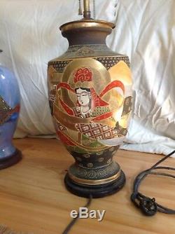 Antique Japanese Design Cloisonne Vase 2 Socket Table Lamps Victorian Era