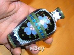 Antique Japanese Early Meiji Period Brass Wire Miniature Cloisonne Vase