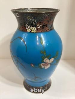 Antique Japanese Early Meiji Wireless Cloisonne Vase Cranes 12 High