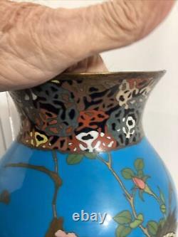 Antique Japanese Early Meiji Wireless Cloisonne Vase Cranes 12 High