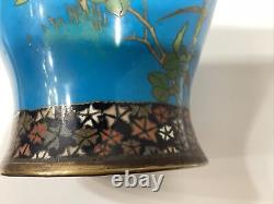 Antique Japanese Early Meiji Wireless Cloisonne Vase Cranes 12 High