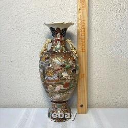 Antique Japanese Enamel Cloisonne Vase Urn Ceramic Large 13 Tall Scallop Edge