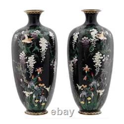Antique Japanese Enamel Wisteria Vases Signed