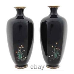 Antique Japanese Enamel Wisteria Vases Signed