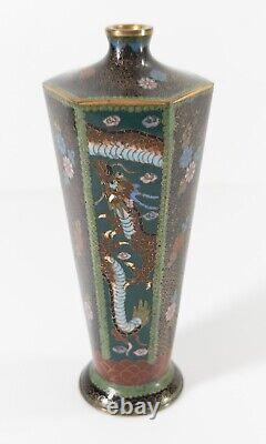 Antique Japanese Faceted Cloisonne Enamel Vase with Flowers Butterflies