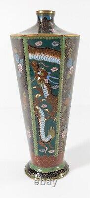 Antique Japanese Faceted Cloisonne Enamel Vase with Flowers Butterflies