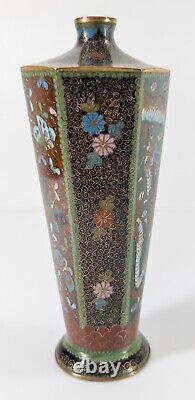 Antique Japanese Faceted Cloisonne Enamel Vase with Flowers Butterflies