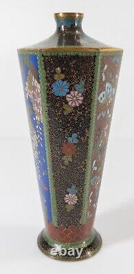 Antique Japanese Faceted Cloisonne Enamel Vase with Flowers Butterflies