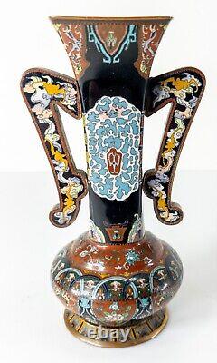 Antique Japanese Fine 19th Century Meiji Cloisonne Enamel Vase With Ears