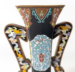Antique Japanese Fine 19th Century Meiji Cloisonne Enamel Vase With Ears