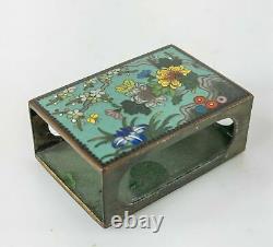 Antique Japanese Fine Bronze Cloisonne Matchbox Holder Floral Landscape