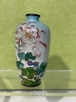 Antique Japanese Floral Ginbari Cloisonne Vase 5 H