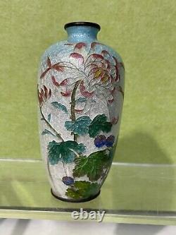 Antique Japanese Floral Ginbari Cloisonne Vase 5 H