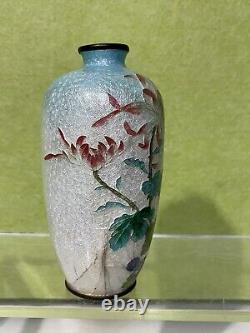 Antique Japanese Floral Ginbari Cloisonne Vase 5 H