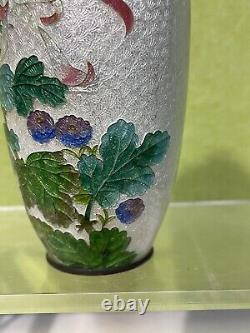 Antique Japanese Floral Ginbari Cloisonne Vase 5 H