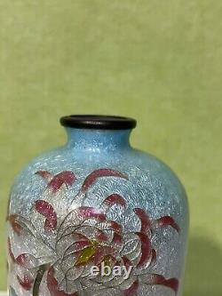 Antique Japanese Floral Ginbari Cloisonne Vase 5 H