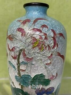 Antique Japanese Floral Ginbari Cloisonne Vase 5 H