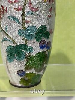 Antique Japanese Floral Ginbari Cloisonne Vase 5 H