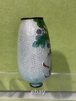 Antique Japanese Floral Ginbari Cloisonne Vase 5 H