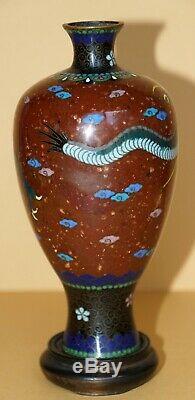 Antique Japanese Ginbari Cloisonne Dragon Vase with Stand
