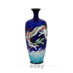 Antique Japanese Ginbari Cloisonne Enamel Dragon Vase