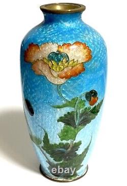 Antique Japanese Ginbari Cloisonné Enamel Turquoise Vase, Meiji Period