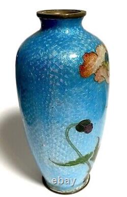 Antique Japanese Ginbari Cloisonné Enamel Turquoise Vase, Meiji Period
