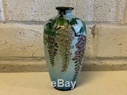 Antique Japanese Ginbari Cloisonne Vase with Wisteria Flowers Tree Decoration