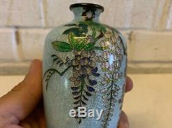 Antique Japanese Ginbari Cloisonne Vase with Wisteria Flowers Tree Decoration
