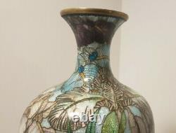 Antique Japanese Ginbari Foil Wire Cloisonne Brass Vase
