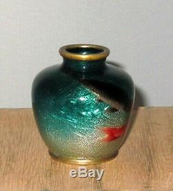 Antique Japanese Ginbari Miniature Cloisonne Enamel Vase with Koi Excellent