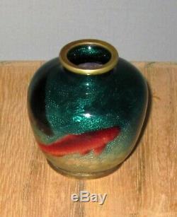 Antique Japanese Ginbari Miniature Cloisonne Enamel Vase with Koi Excellent