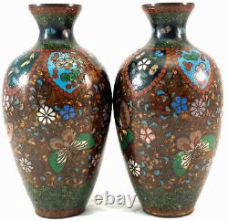 Antique Japanese Goldstone Cloisonne Vase Meiji Period Matched Pair