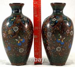 Antique Japanese Goldstone Cloisonne Vase Meiji Period Matched Pair