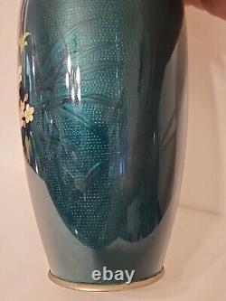 Antique Japanese Green Wired Cloisonne Flower & Bird Vase 19/20th C. PERFECT