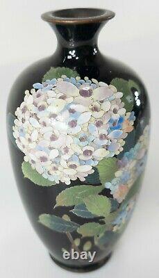 Antique Japanese High Quality Cloisonne Cabinet Vase Hydrangea Gilt Copper Body
