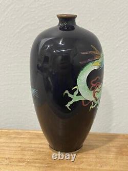 Antique Japanese Kumeno Teitaro Ginbari Cloisonne Vase with Dragon Decoration
