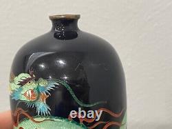 Antique Japanese Kumeno Teitaro Ginbari Cloisonne Vase with Dragon Decoration