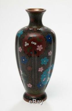 Antique Japanese Kyoto Design Cloisonne Enamel Vase with Floral Roundels