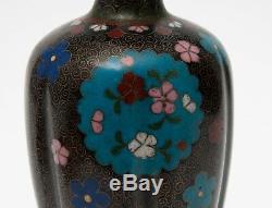 Antique Japanese Kyoto Design Cloisonne Enamel Vase with Floral Roundels