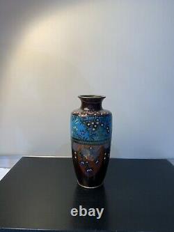 Antique Japanese Meiji Cloisonné Blue Enamel Phonex Drygon Ginbari Vase 6